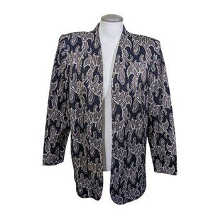 Vintage Blazer Jacket Black Gold Metallic Floral Elegant Formal Event Size 16